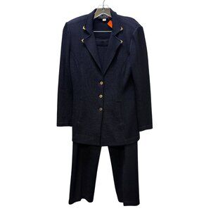 St. John Knit Black Pant & Jacket Suit Set Size 4/6 2p